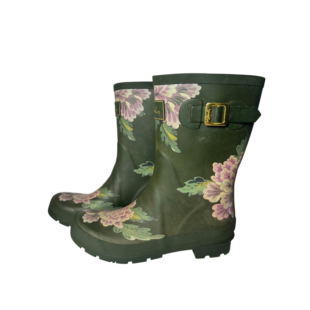 Joules Molly Welly Green Floral Rain Boots Mid Height Waterproof Womens US 9 - Picture 3 of 7
